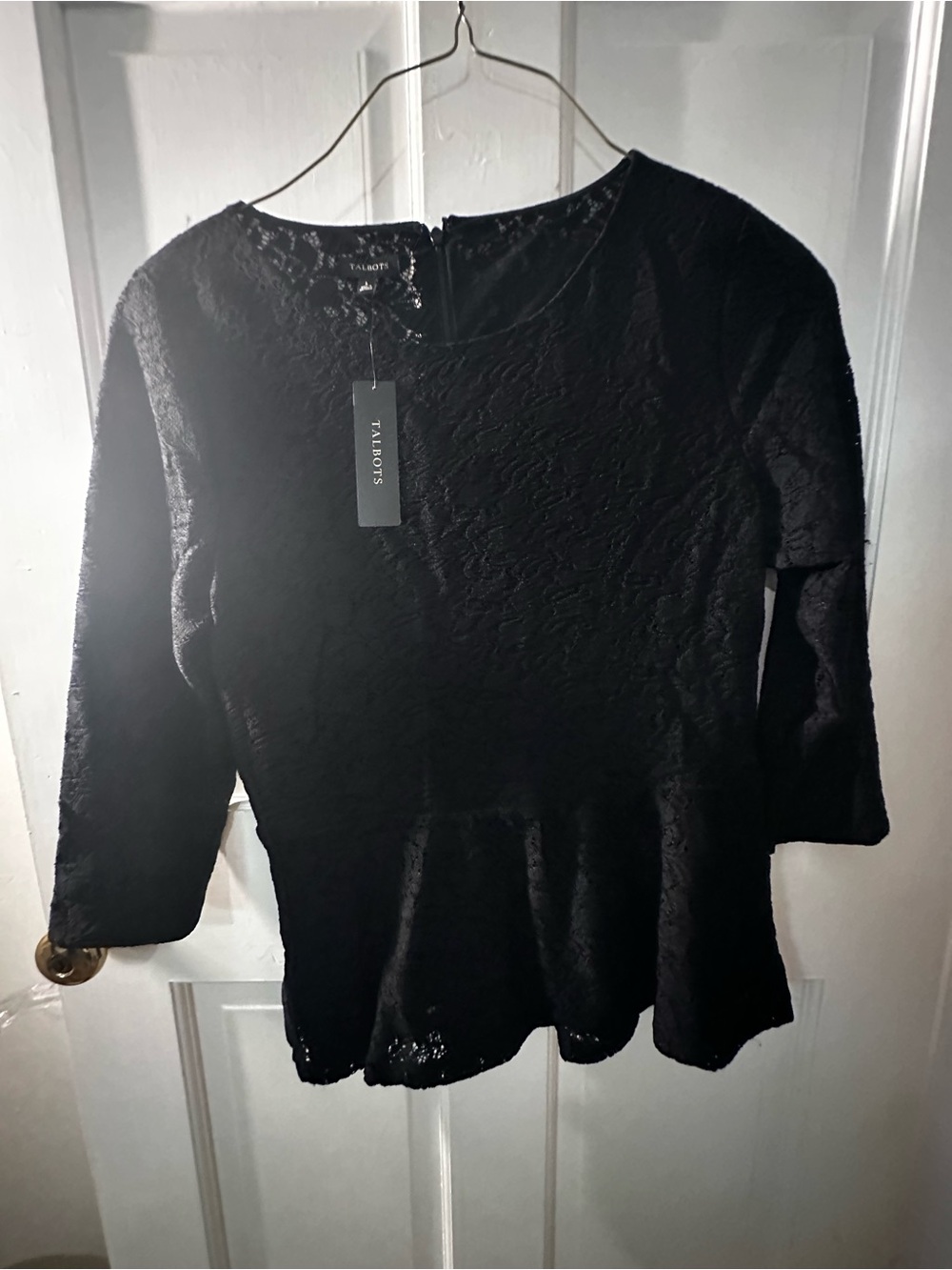 Talbots Black Lace Peplum Tunic Top
